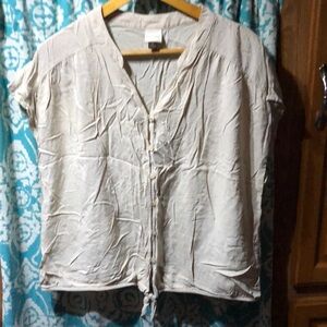 Sonoma Tan Cap Sleeve Blouse with‎ Tie Front